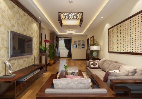 地产尚海郦景137平米三居室中式装修案例