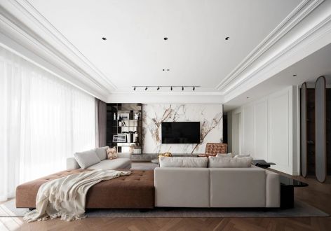 中国普天·中央国际轻奢风格114平米三居室设计效果图案例