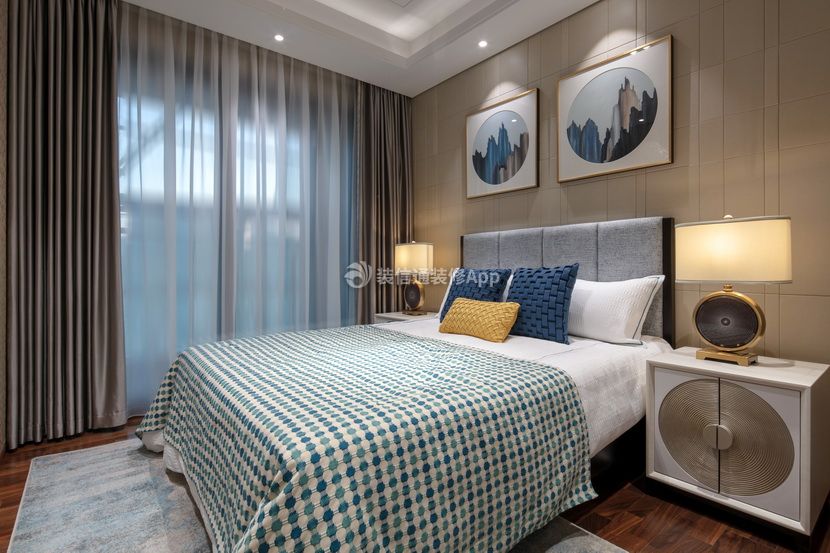 新中式风格177平米卧室床头家装效果图
