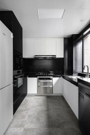 厨房黑白 厨房黑白装修效果图 厨房吊柜装修效果图