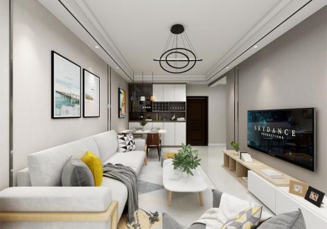 鸿信清新家园94㎡三居室现代风格装修案例