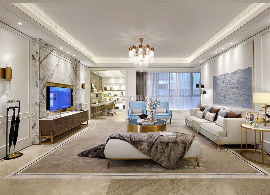 150平方米现代轻奢客厅装潢设计效果图