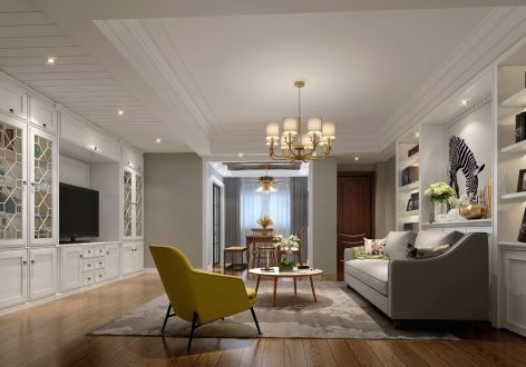 紫辉时代广场136㎡三居室美式风格装修案例
