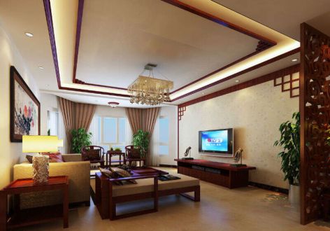 大曌国际中式风格144平米三室两厅装修案例