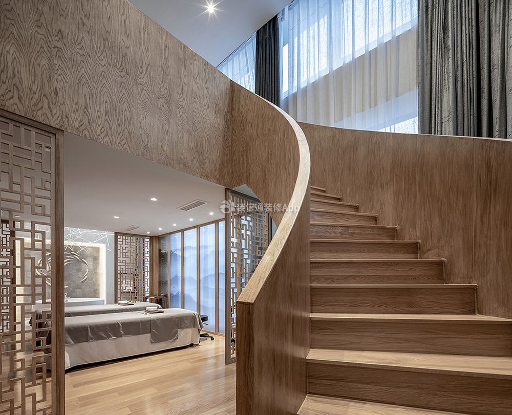新中式风格美容院室内楼梯装修效果图