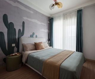 90平米三室一厅卧室床头墙装饰效果图