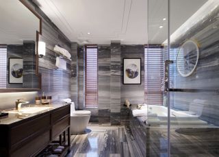新中式风格卫生间浴缸装饰设计效果图