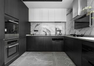 大平层厨房简约黑白风装修设计效果图