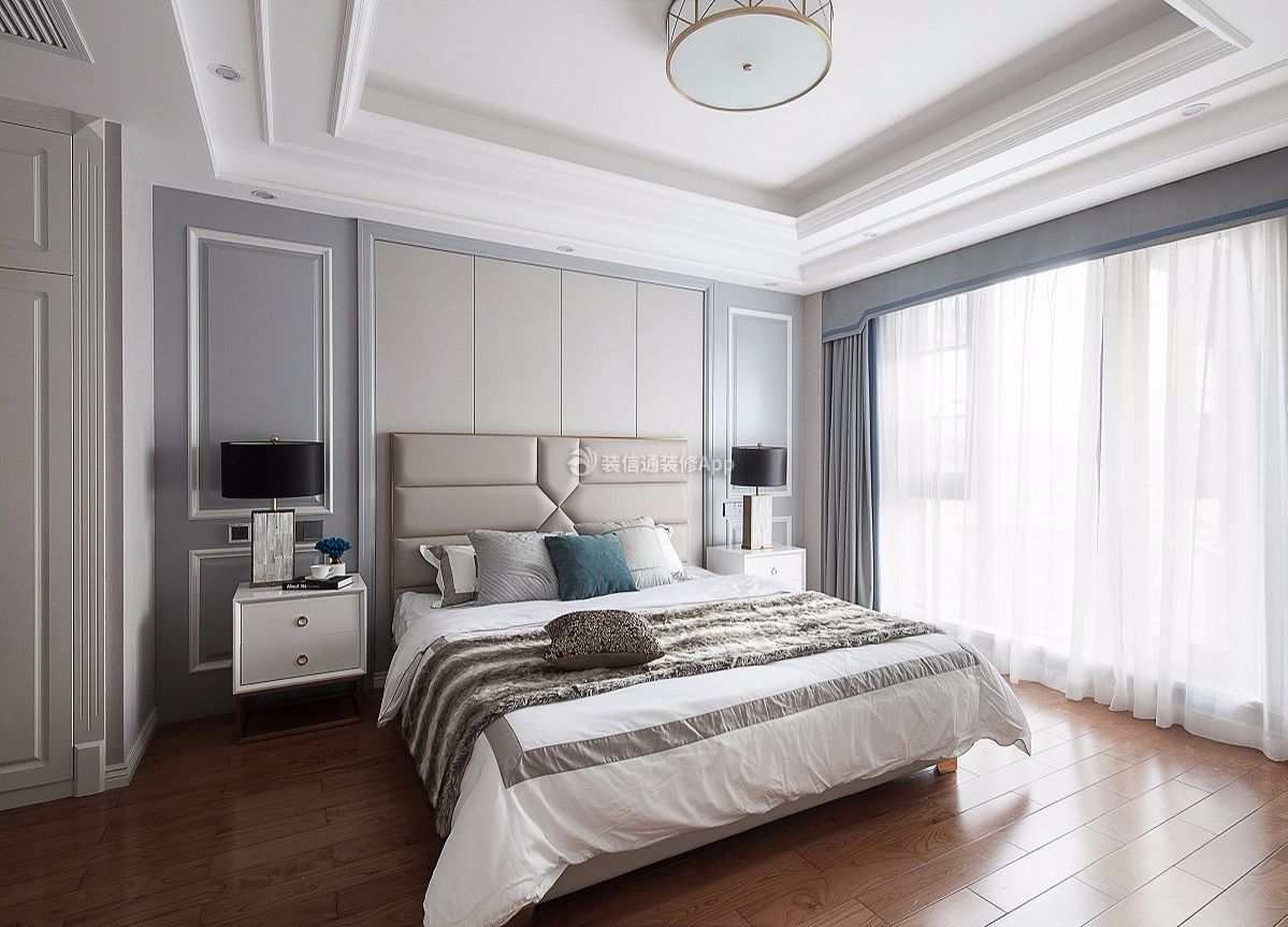 美式轻奢风格卧室床头装潢设计效果图