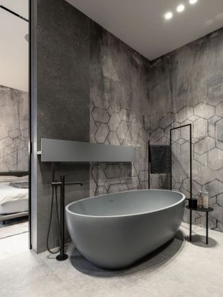工业风格房子浴室浴缸设计效果图