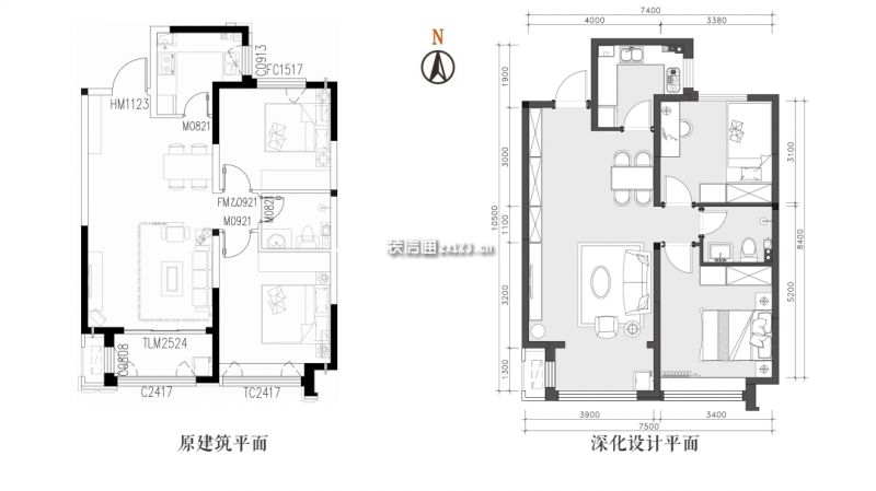 招贤桃源观邸现代风格93平米两室两厅装修案例