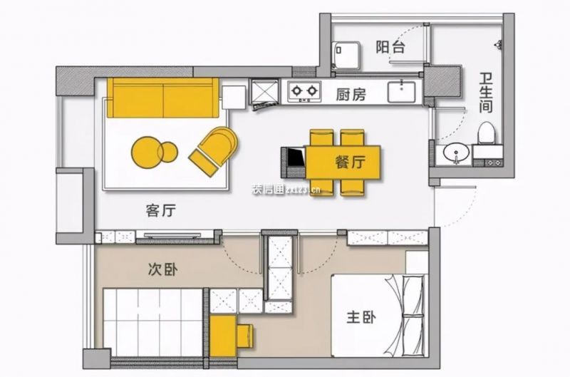 绿城玉园60㎡二居室简约风格装修案例