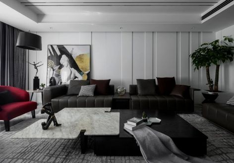 厚街东港城现代风格95㎡三居室装修效果图
