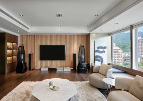 现代风格客厅木质电视墙装修设计图片