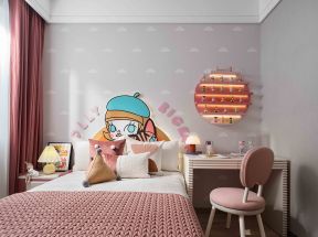 女儿房床头壁纸装饰设计效果图
