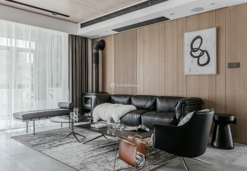 现代风客厅沙发背景墙实木装修设计图