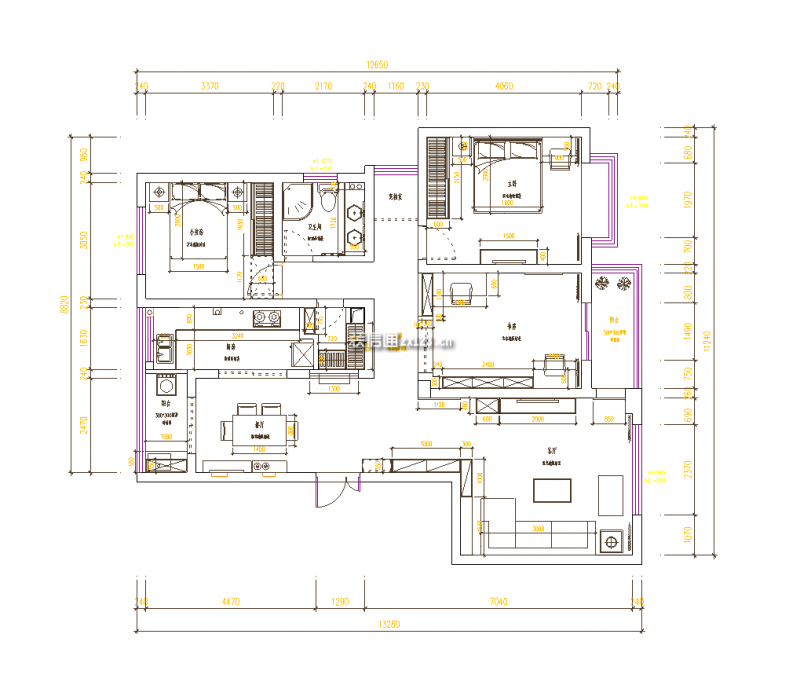 望湖城金桂苑130平米现代风格三室两厅装修案例