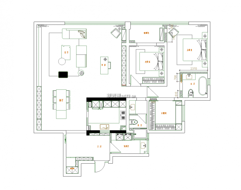 拓基城市广场160㎡现代风格三室两厅装修案例
