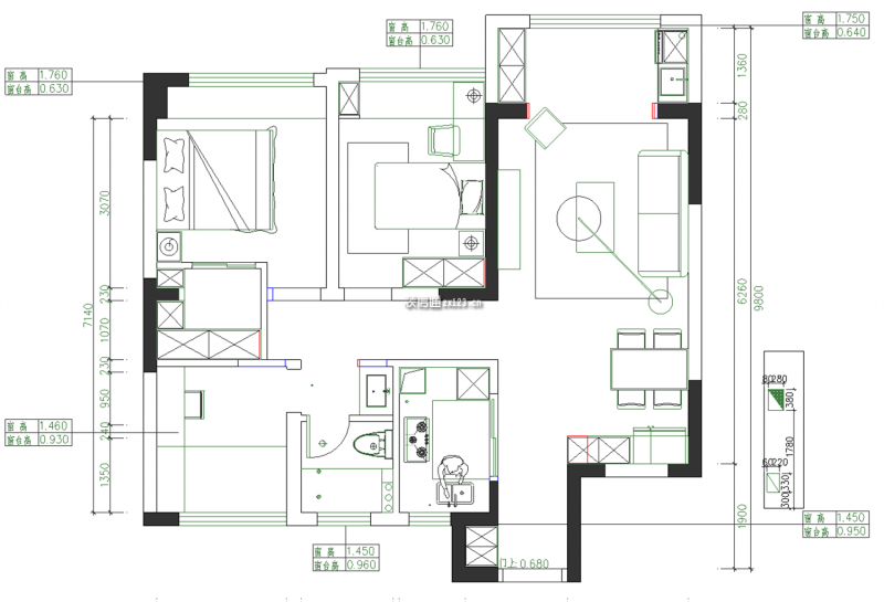 龙川里96平米现代风格三室两厅装修案例