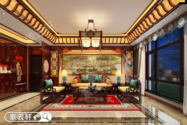 紫云轩别墅中式装修客厅