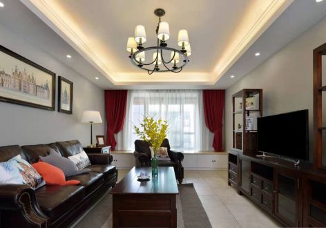 龍泉湾美式风格139平三居室装修案例