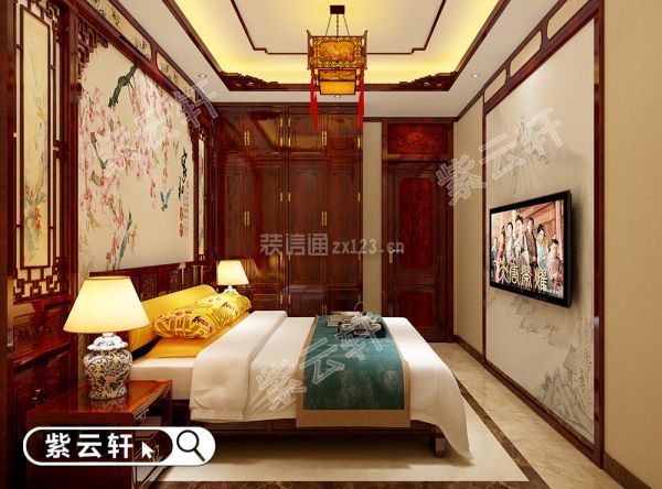 紫云轩别墅卧室中式装修设计图