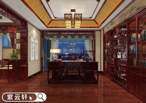 中式别墅装修书房效果图