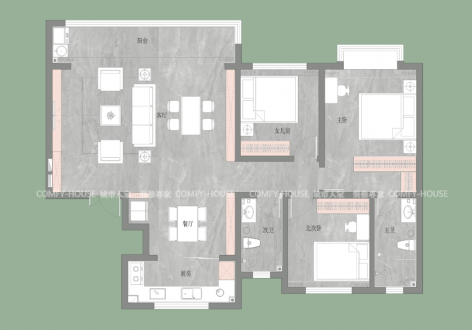 中达御园130㎡现代风格三居室装修案例