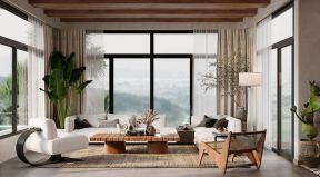日式原木风客厅装修效果图 日式沙发效果图 客厅装饰样板图