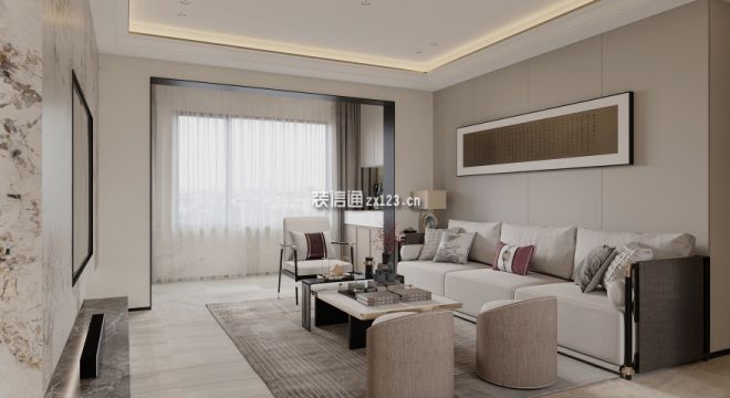 中建锦绣城91平二居室新中式风格装修案例