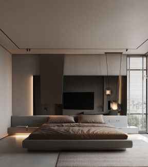 轻奢卧室效果图 现代简约卧室风格图片
