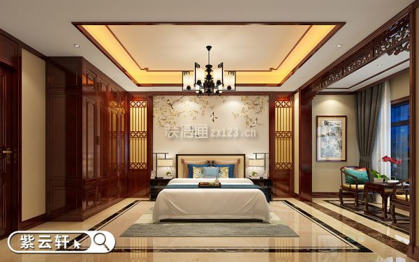 紫云轩别墅中式装修效果图-卧室