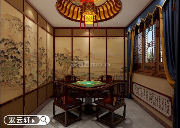 中式别墅棋牌室装修设计图