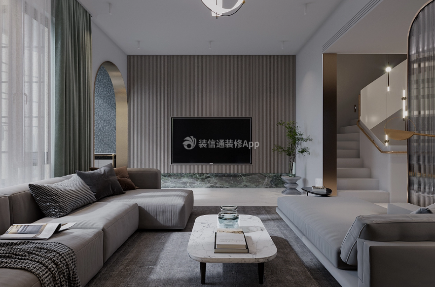 上海联排别墅电视背景墙设计装修效果图