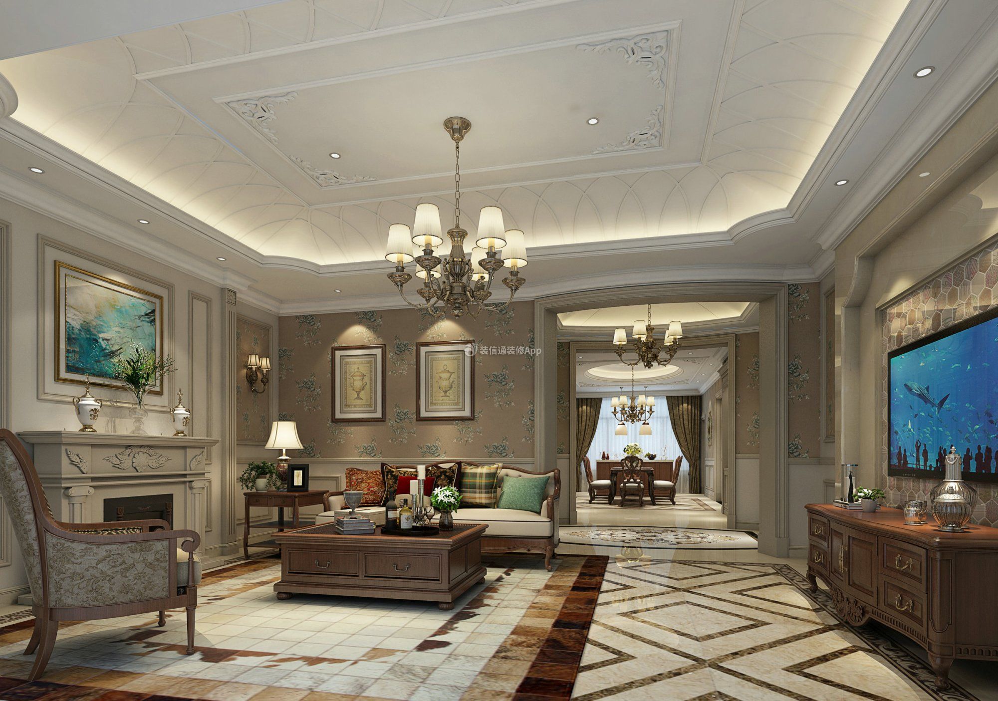 上海别墅豪华客厅装饰设计效果图