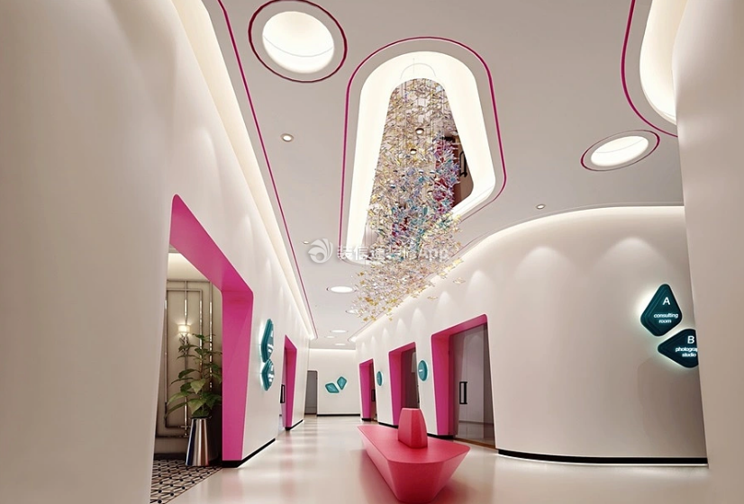 上海高级美容院走廊吊顶装修设计效果图