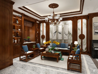 上海老洋房中式客厅装修设计效果图