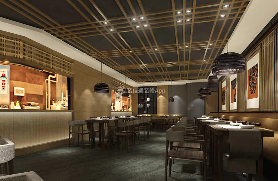 杭州餐饮店铺室内天花板装修设计效果图