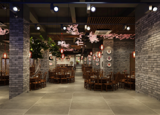 杭州餐饮店铺新中式吊顶装修设计效果图