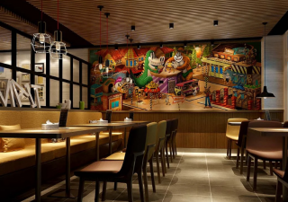 杭州餐厅大堂背景墙装修装潢效果图
