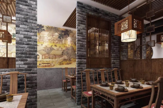 杭州餐厅大厅背景墙装修装潢效果图