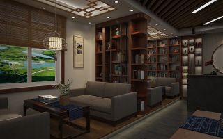 杭州310平米中式书店展架装修设计效果图