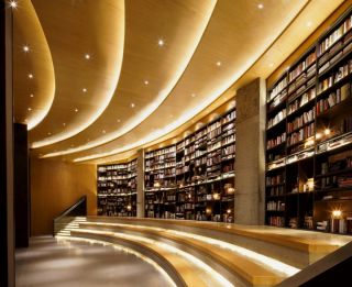 杭州大型书店阅读梯背景墙装修设计效果图