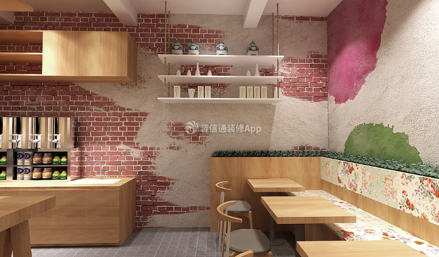 杭州奶茶店室内背景墙装修图