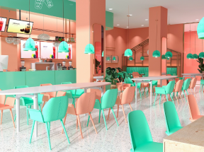 杭州奶茶店撞色室内空间装修设计效果图
