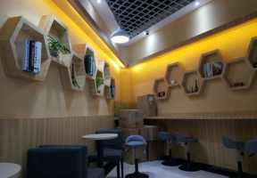 杭州小型奶茶店室内背景墙装修设计效果图