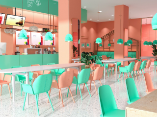 杭州奶茶店撞色室内空间装修设计效果图