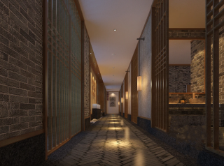 杭州470平米茶馆室内走廊装修设计效果图