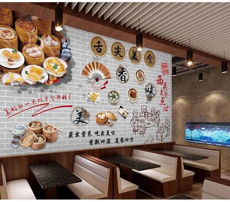 杭州早餐店室内背景墙装修设计效果图