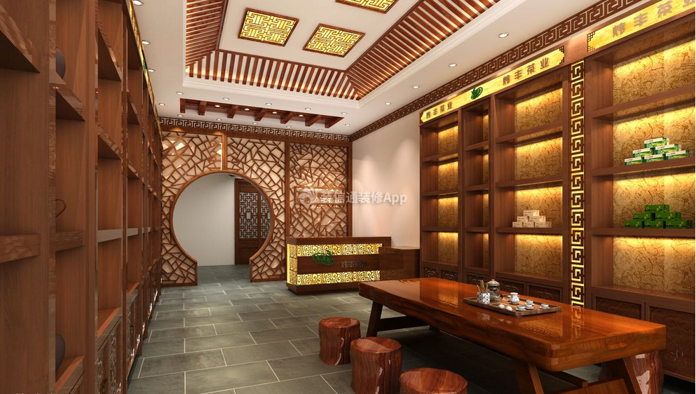 杭州茶叶店室内中式古典品茶室装修案例效果图
